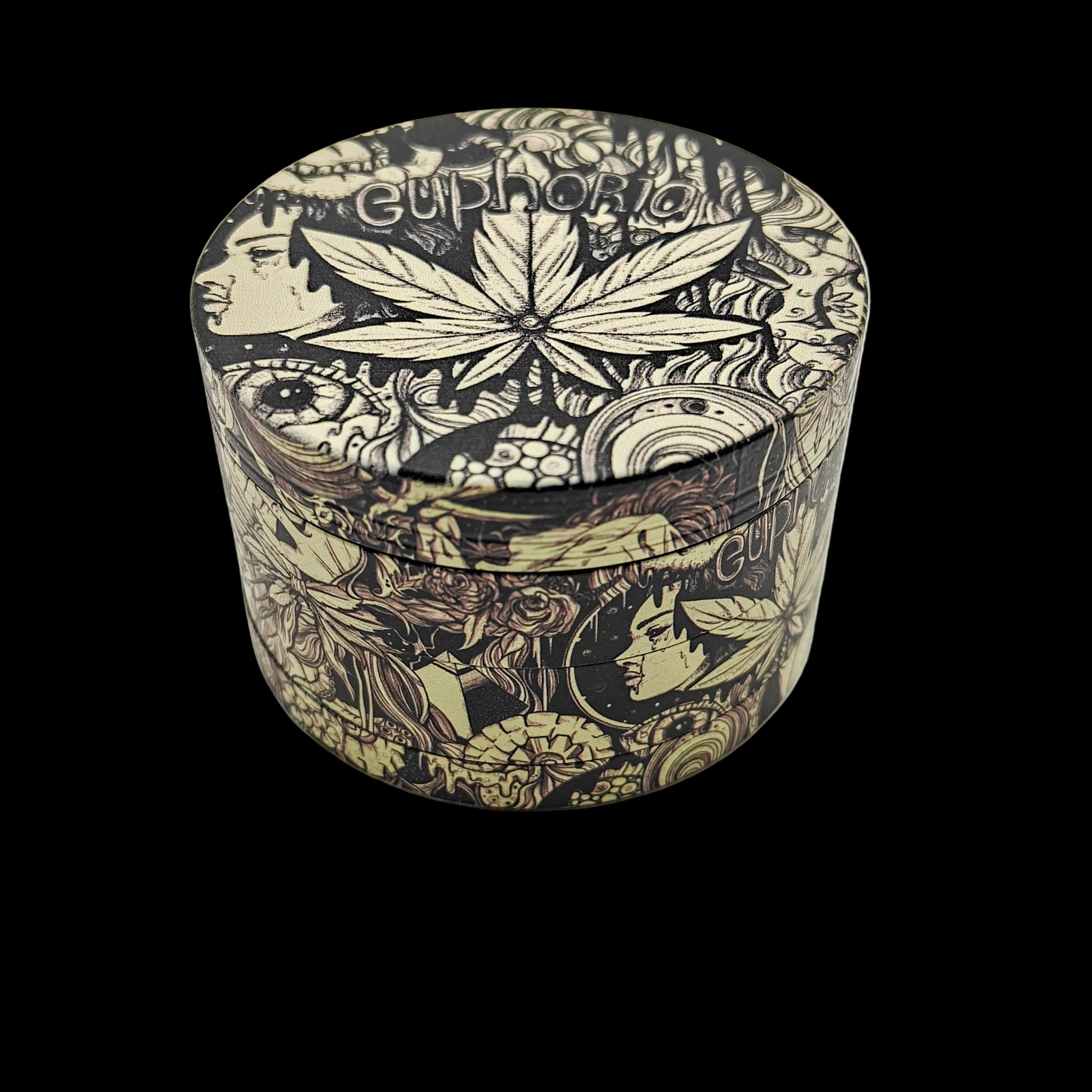 Grinder Euphoria Mystical 63 mm fermé, finition métal robuste, design élégant et mystique, format compact et prise en main confortable.