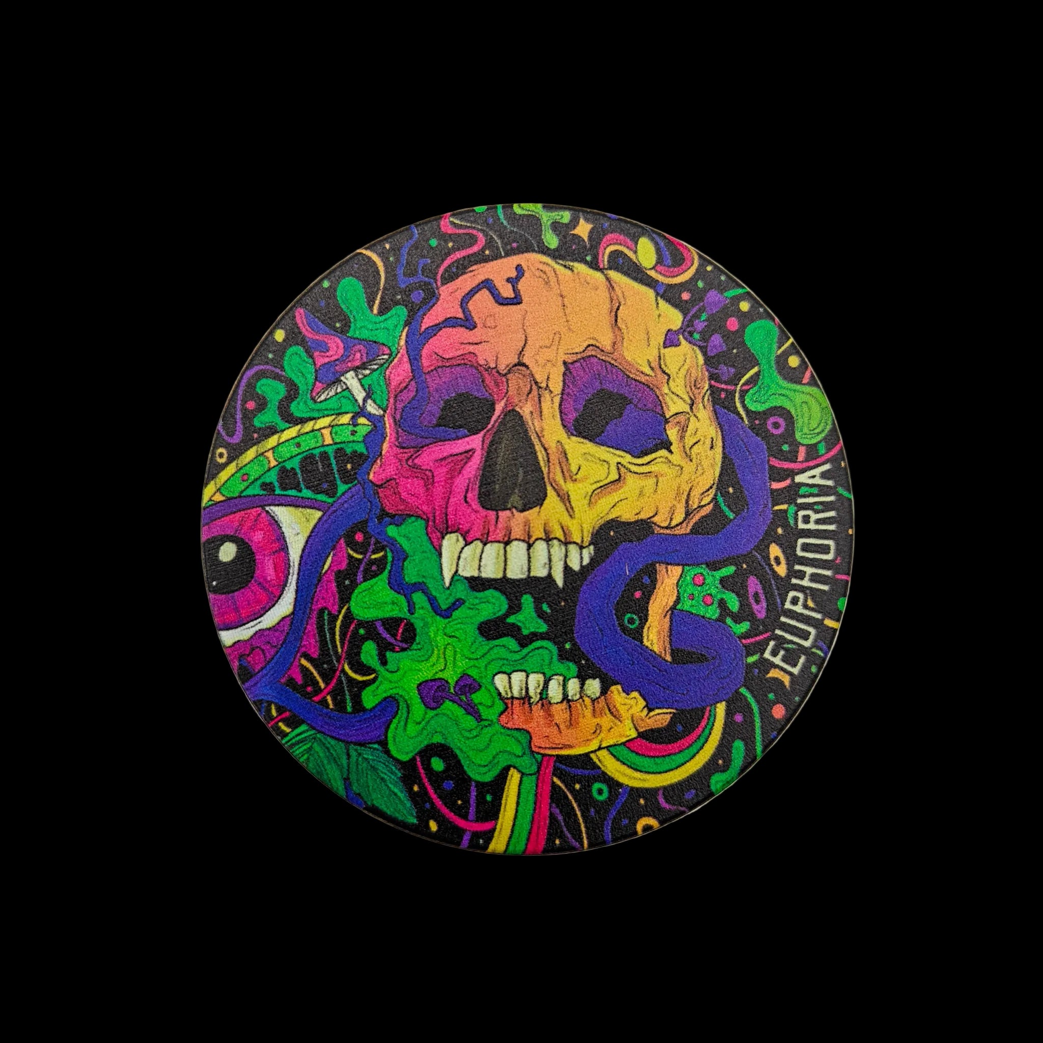 Grinder Euphoria Enchanting 63 mm en métal avec design psychédélique, motifs mystiques et couvercle magnétique