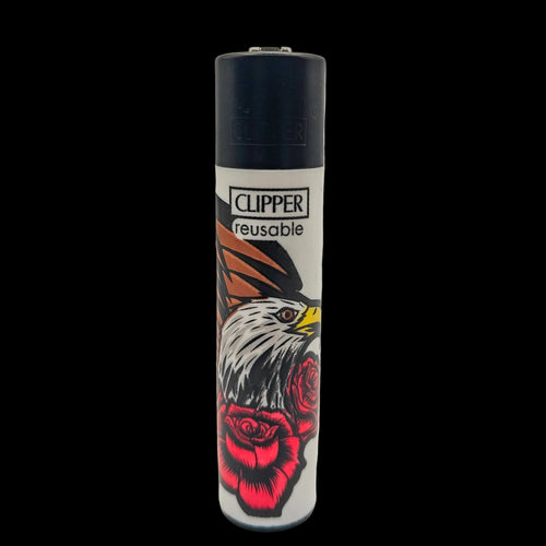 Briquet Clipper Hardcore Jungle avec aigle majestueux et roses rouges, briquet rechargeable et réutilisable