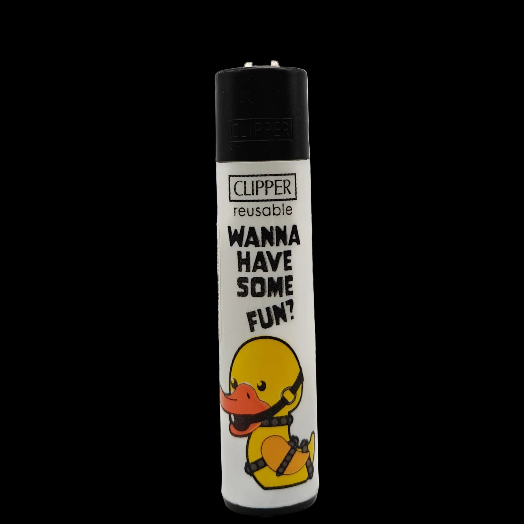 Briquet Clipper Hot Quotes avec canard provocateur et inscription “Wanna Have Some Fun?”, briquet rechargeable