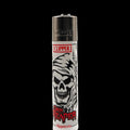 Briquet Clipper Skulls avec design Grim Reaper, faucheuse skull noire et inscription rouge, briquet rechargeable