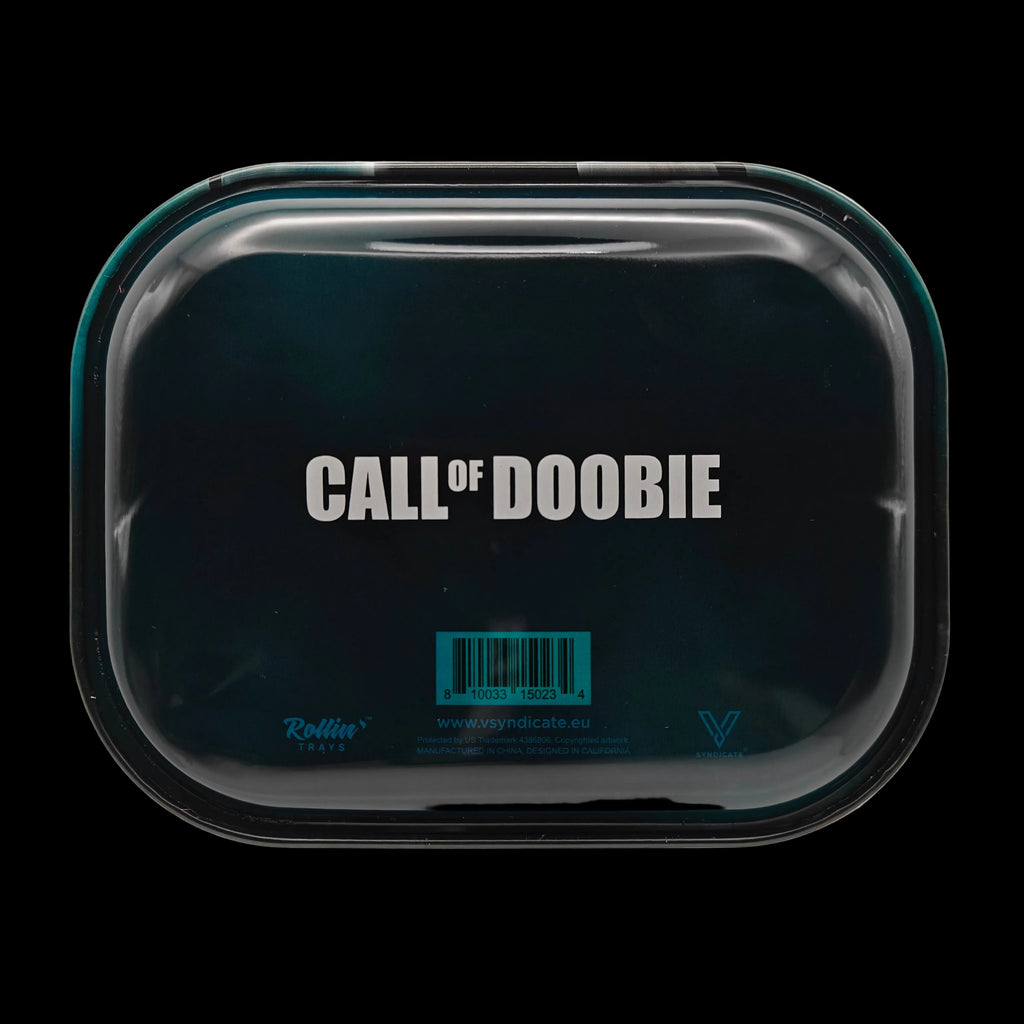Dos du plateau Call of Doobie en métal noir avec logo Call of Doobie et branding V Syndicate