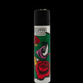 Briquet Clipper Hardcore Jungle avec design serpent vert et roses rouges, briquet rechargeable et réutilisable